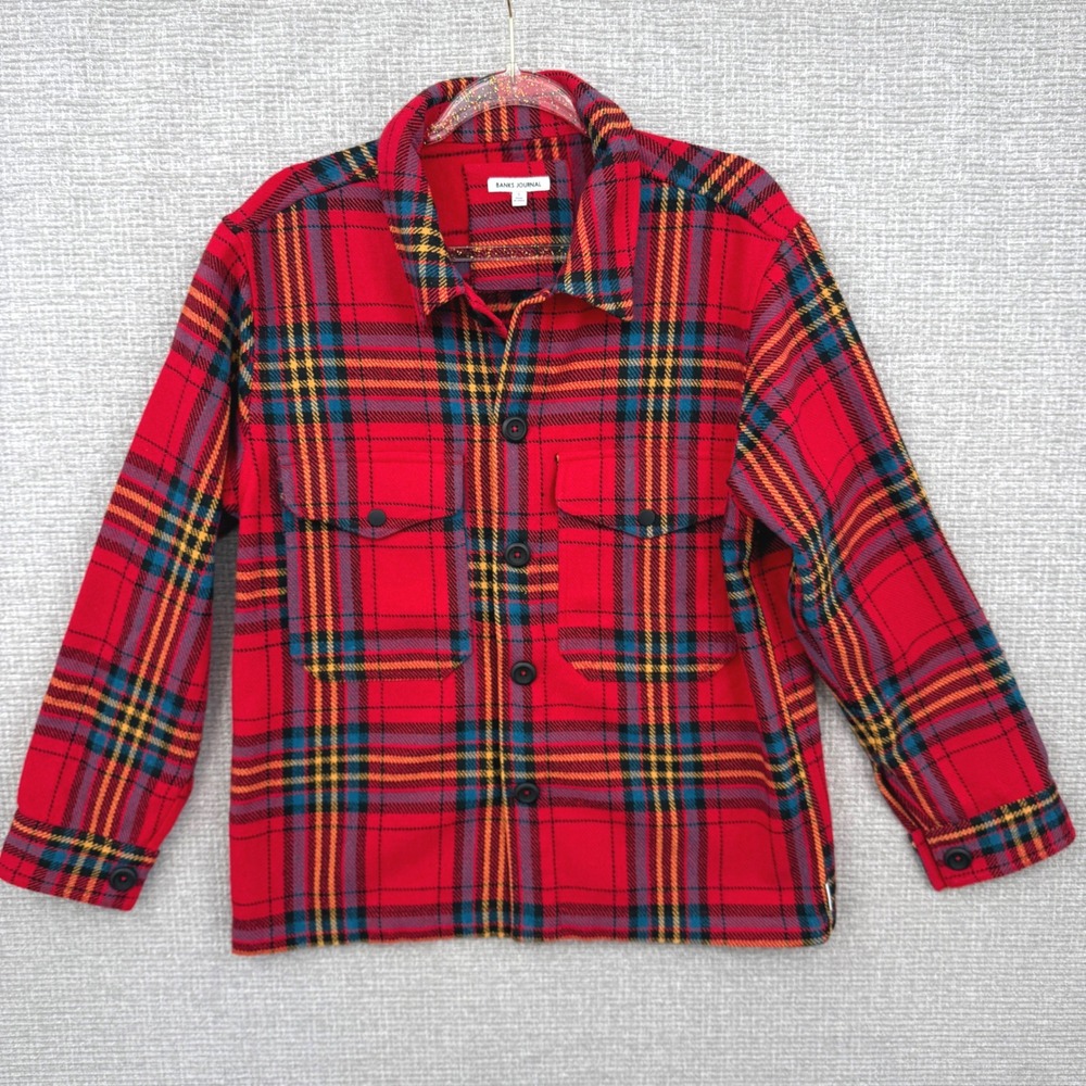 Banks Journal Red Plaid Tartan Flannel Shacket Sz S Wool Blend Button Up‎ Gorp